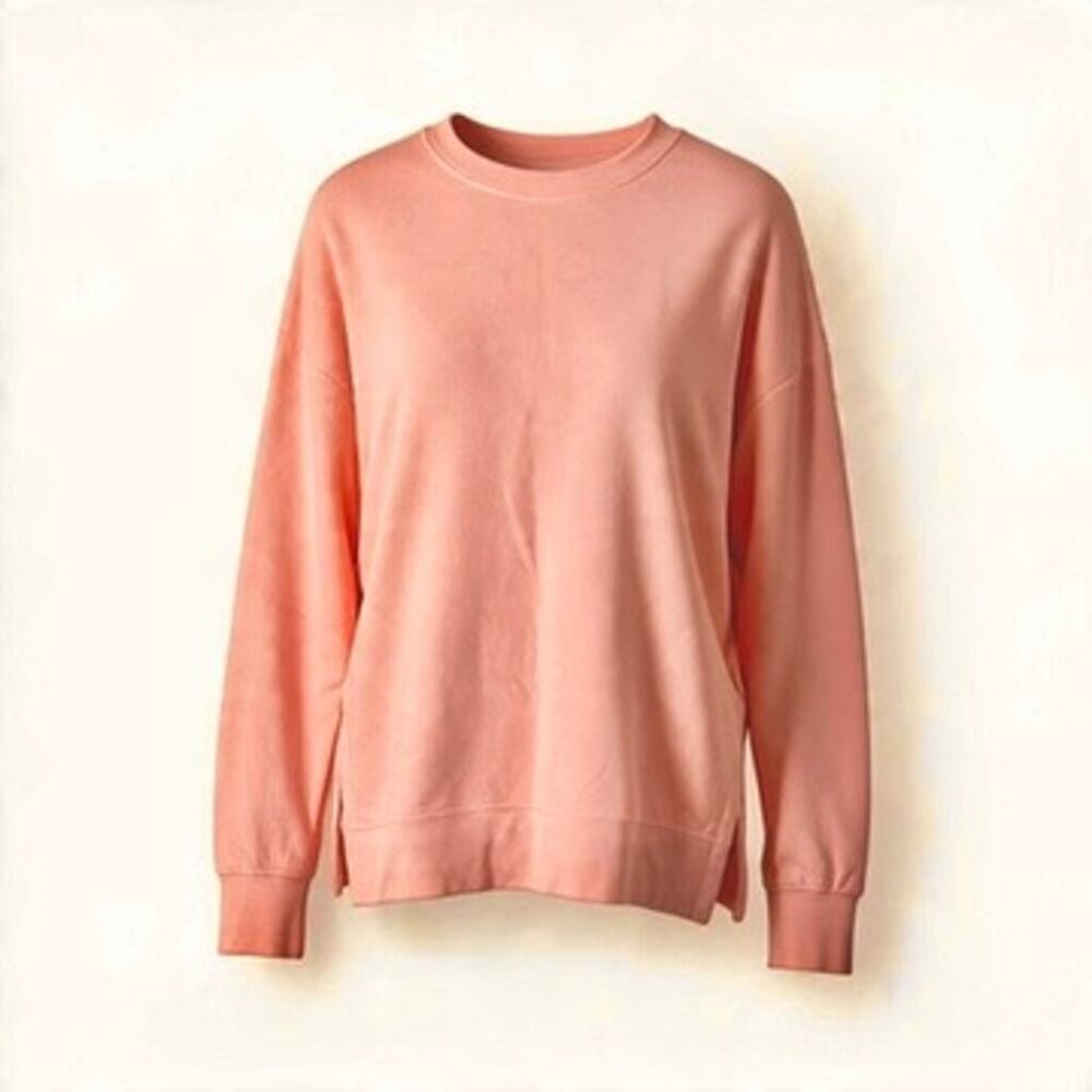 Relaxx Womens Small Peach Coral Oversized Crewneck Sweatshirt Side Slits